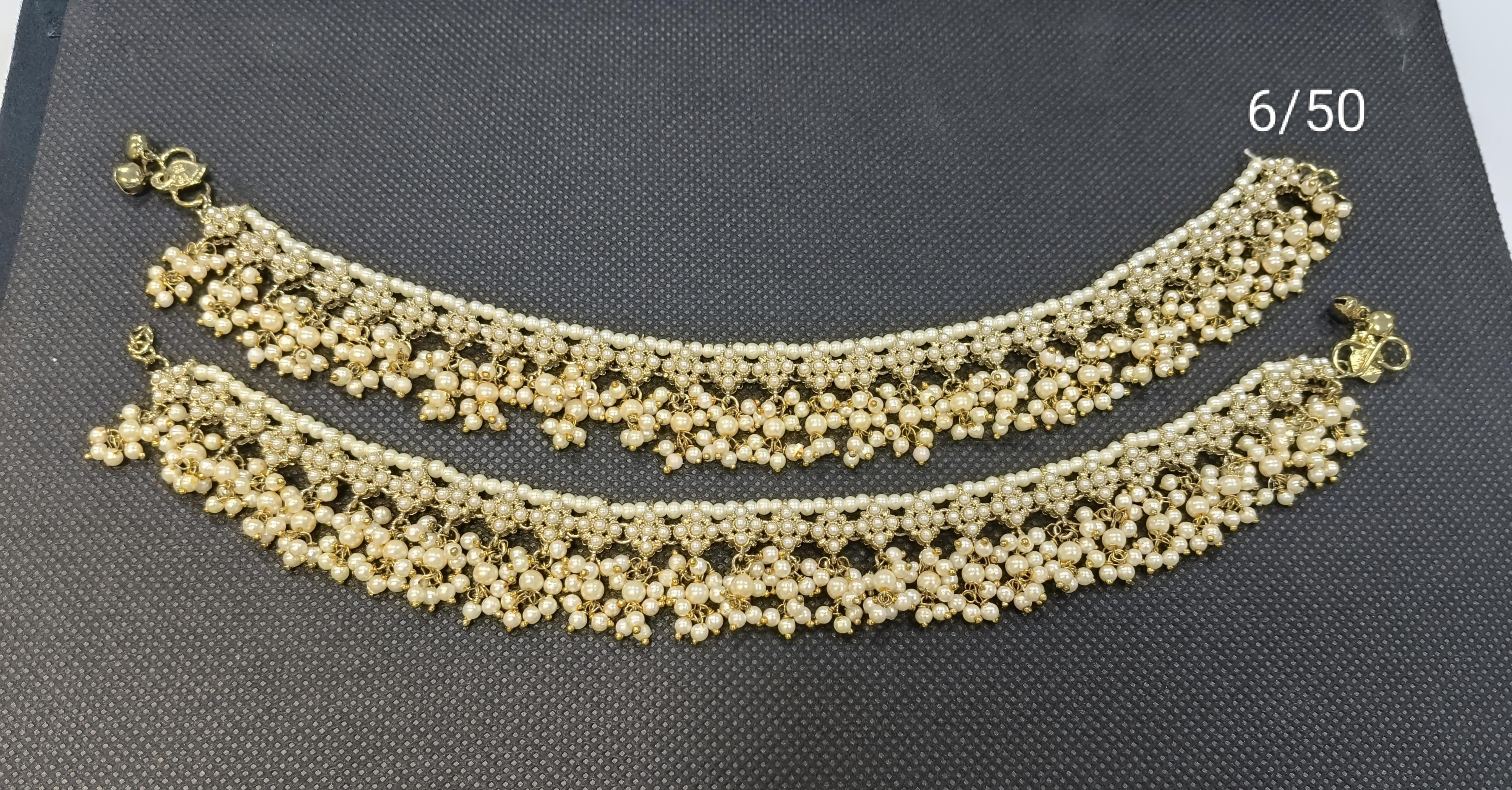 Royal Layered Pearl Cluster Anklet Set for Women – Traditional Golden Payal Design